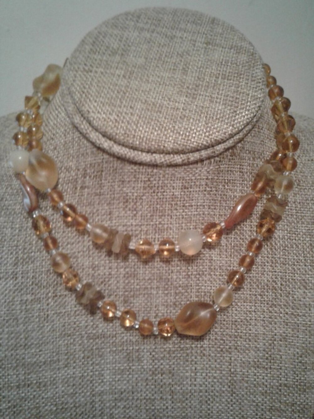 Amber Glass Beads Single Strand Necklace 28" Long LNC